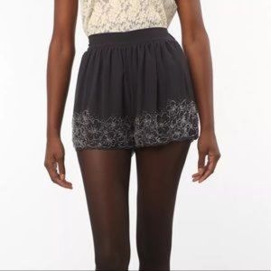 kimchi blue corsage short with beaded floral and scalloped hem. navy grey color